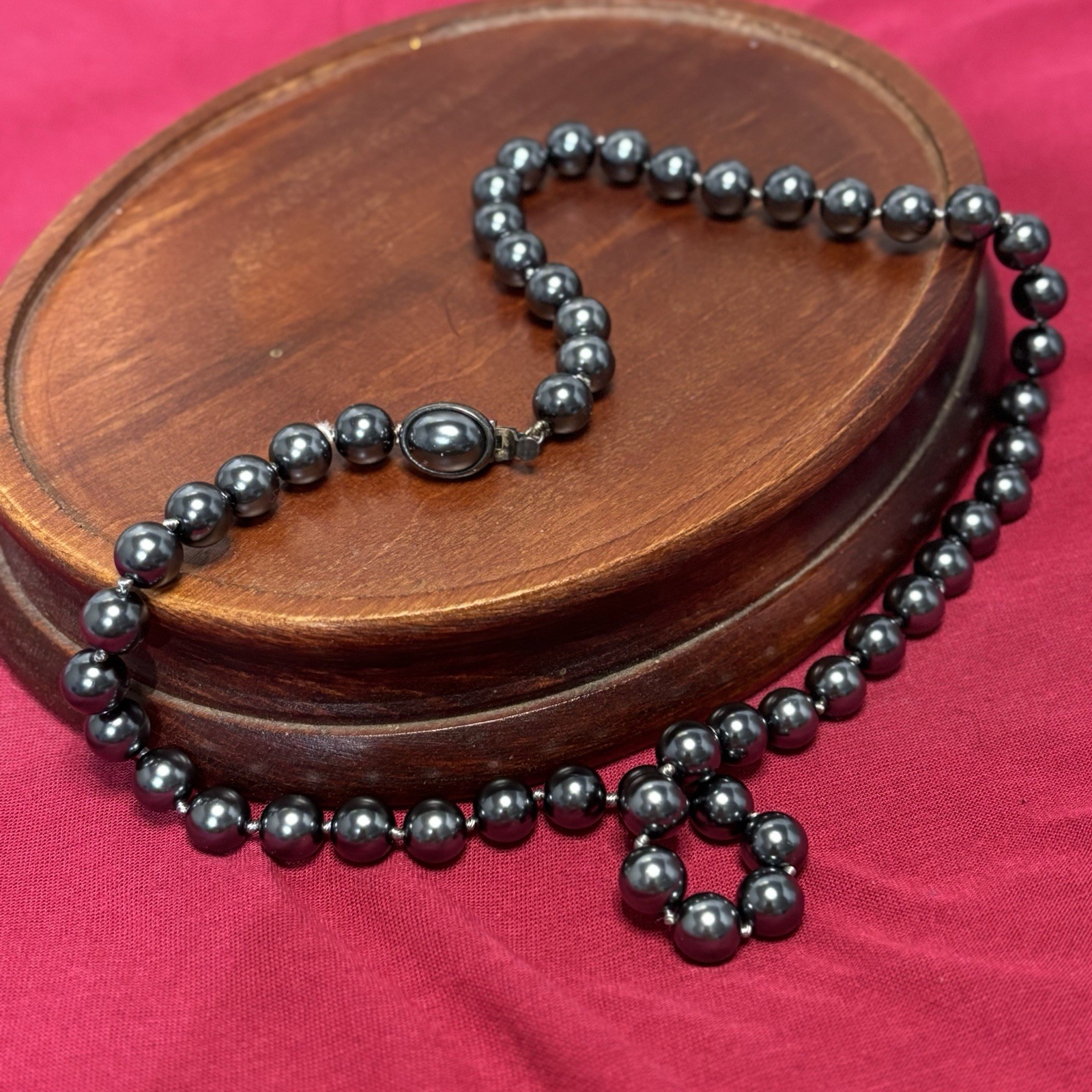 Vintage Talbots Dark Grey Glass Pearls Necklace