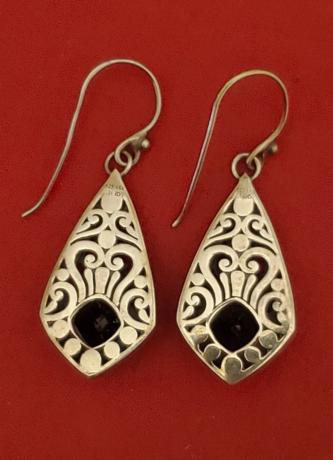 Vintage Robert Manse M ID Sterling Silver 925 & 18k Gold Black Onyx Earrings