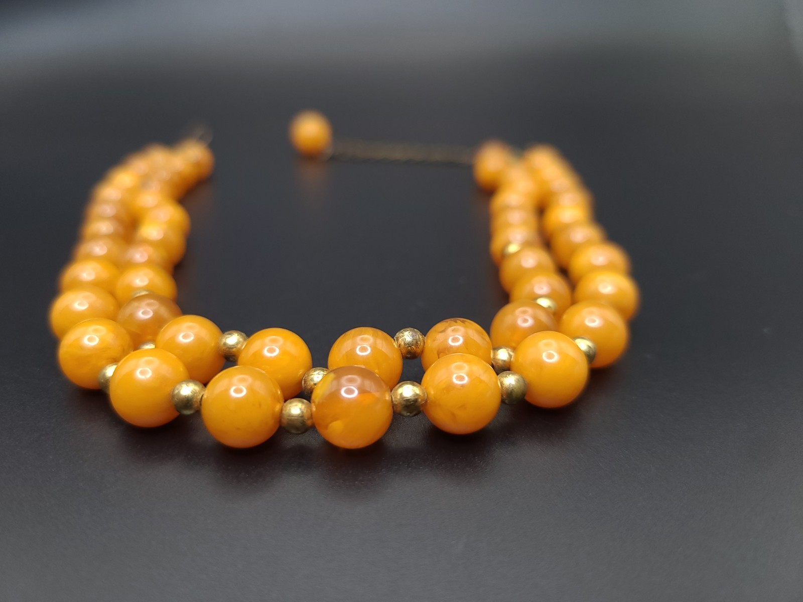 Vintage Tested Bakelite Butterscotch Double Strand Bead Necklace 16″