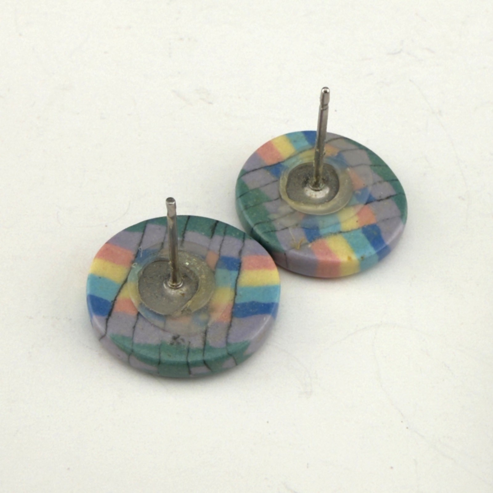 Vintage Pastel Color Block Brooch Earrings Set Abstract Plastic Statement Retro