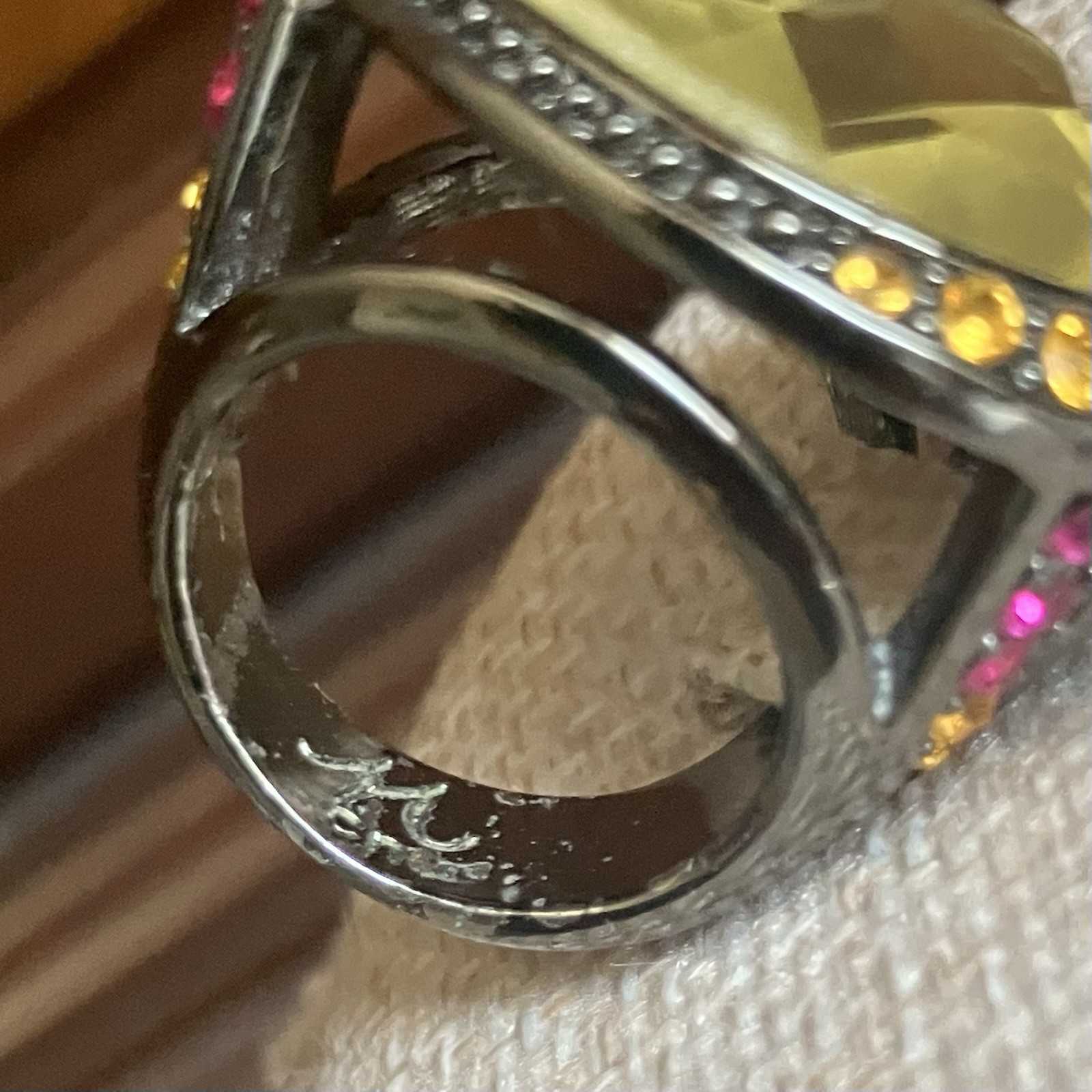 HSN Designer Signed M & CN Multi Gemstone Yellow Teardrop Faceted Cocktail Ring