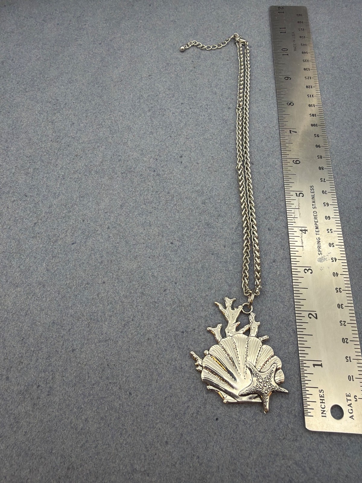 Nautical Pendant Necklace Silver Shell Starfish Coral Beach Vacation Travel