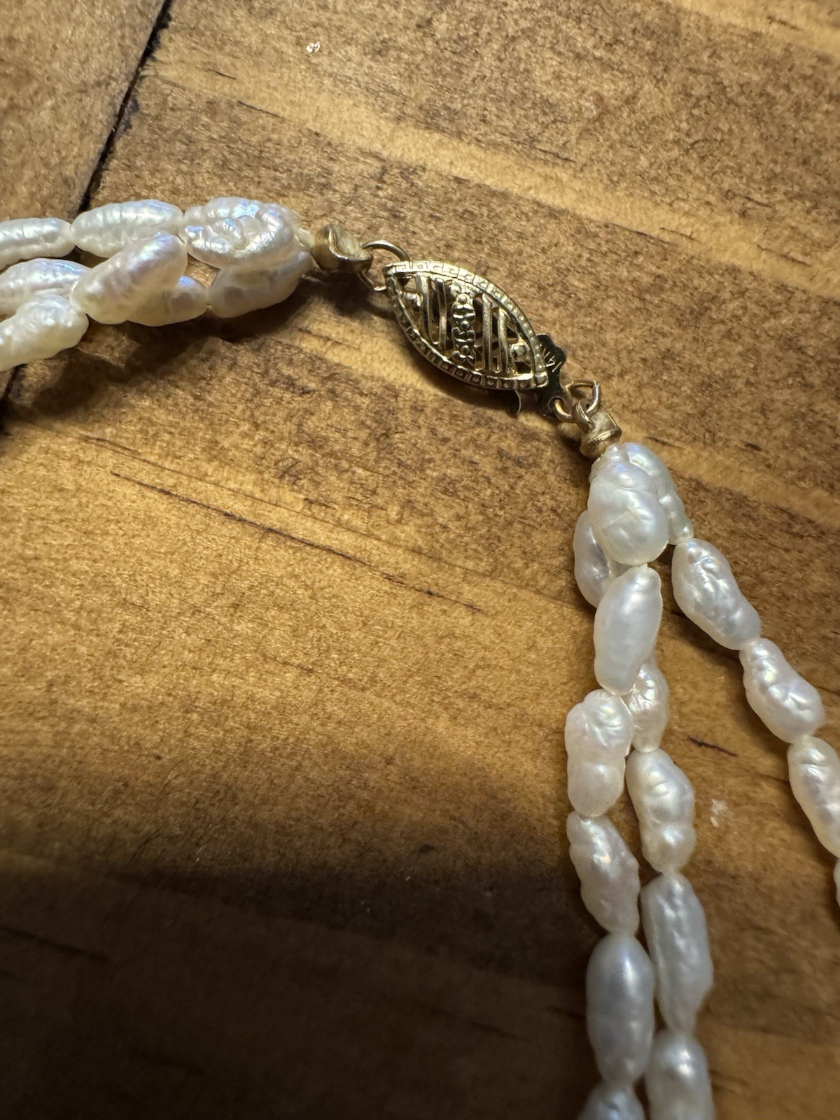 Vintage 3 Strand 14k Gold Freshwater Seed Pearl Gold Bead Necklace Bracelet Set