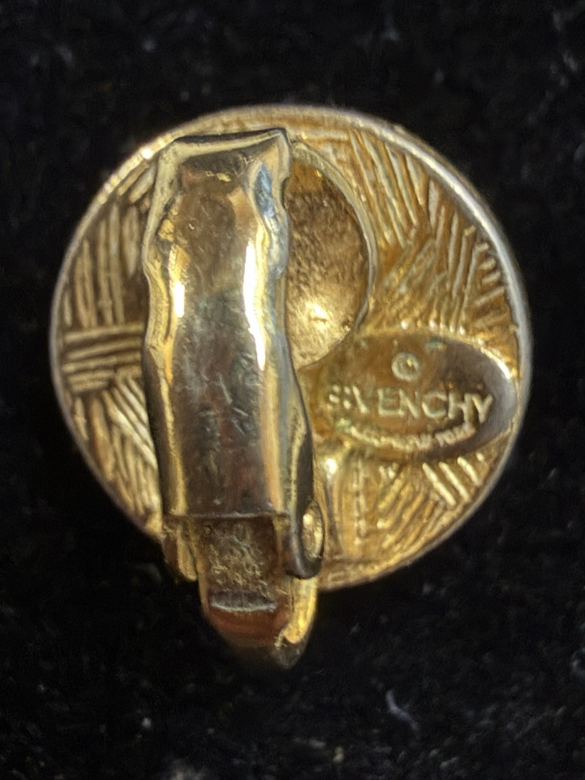 GIVENCHY Greek Key Logo Pattern Gold-Tone Faux Pearl Round Clip-On Earrings