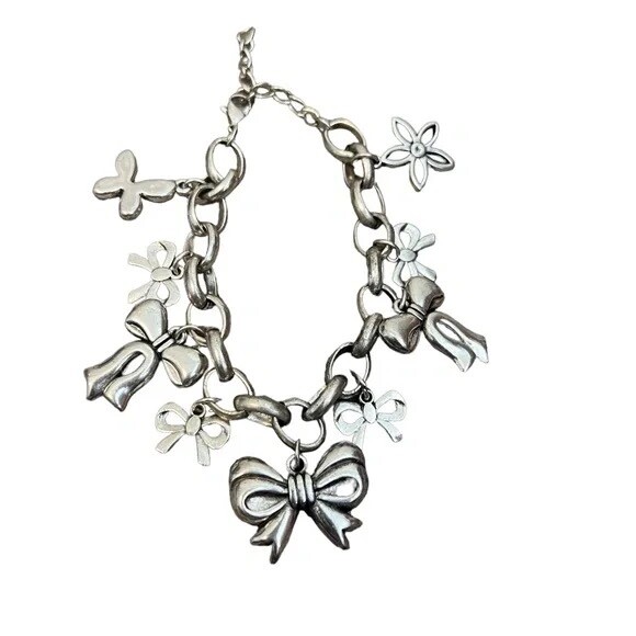 Vintage Bowknot Silver Plated Pendant Bracelet