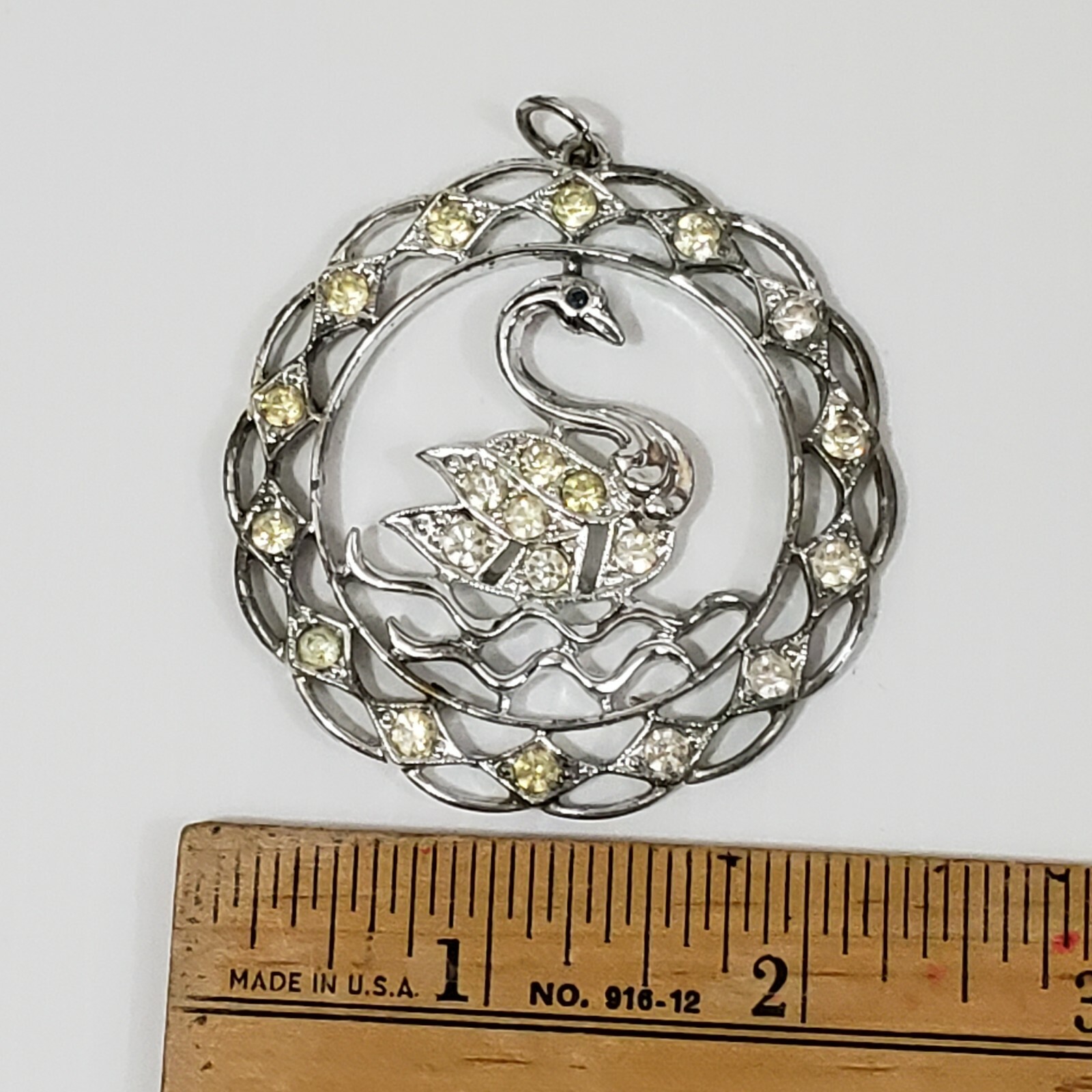 Sarah Coventry 1970s Swan Lake Pendant with Aurora Borealis Crystals