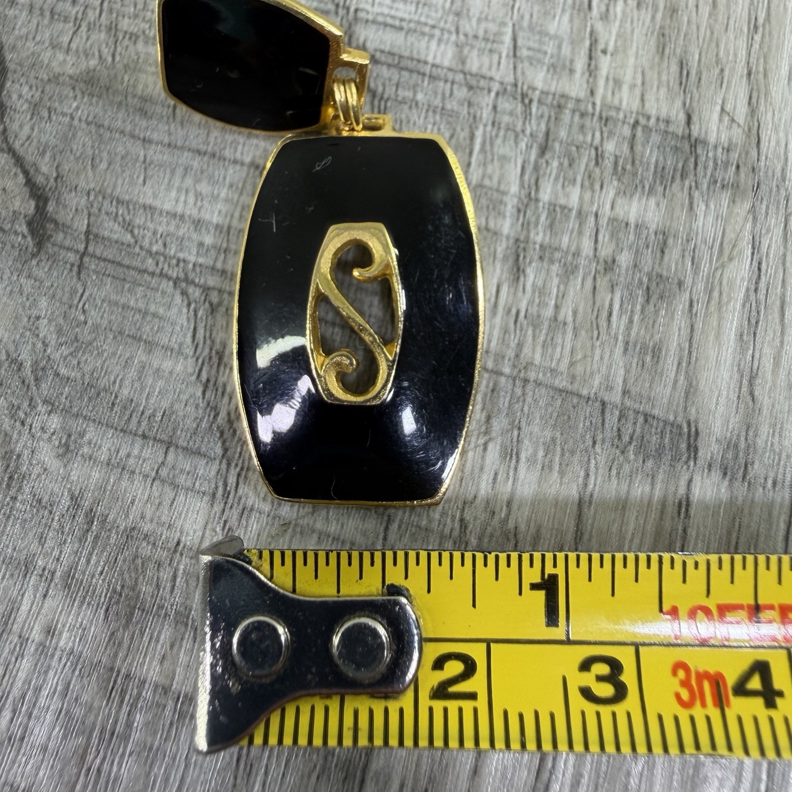Vintage Earrings EDGAR BEREBI Gold Tone-Black Enamel Drop Dangle MCM Retro