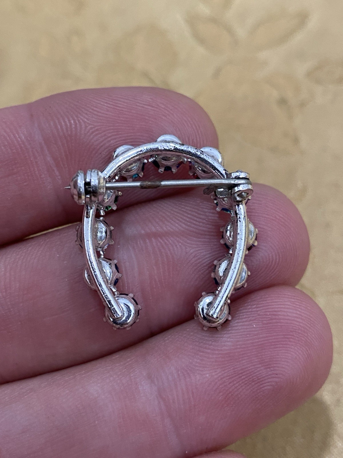 Vintage Silver 835 Signed Art Deco Iris Crystal Glass Brooch Pin
