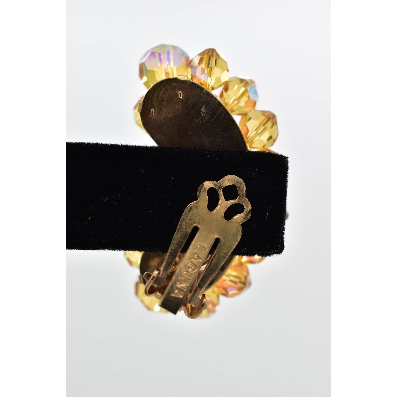 Laguna Vintage Clip On Crystal Earrings Citrine Climber Glam Signed 1950s A24