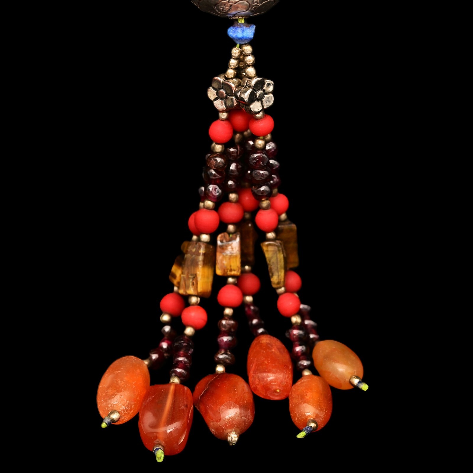 Vintage Original Sterling Silver Tribal Multi Gemstone Pendant Estate Necklace