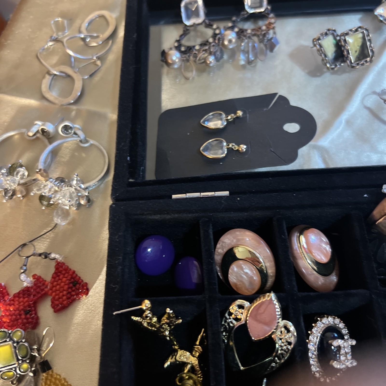 Vtg & Mod Pierced Earrings Lot W/ Signed Enamel Hoops Beaded Studs Pearl 38 Pair