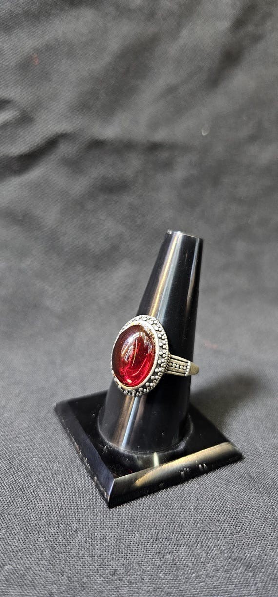 Art Deco Antique Red Agate Ring – Silver Plated Ring Size – sizeable