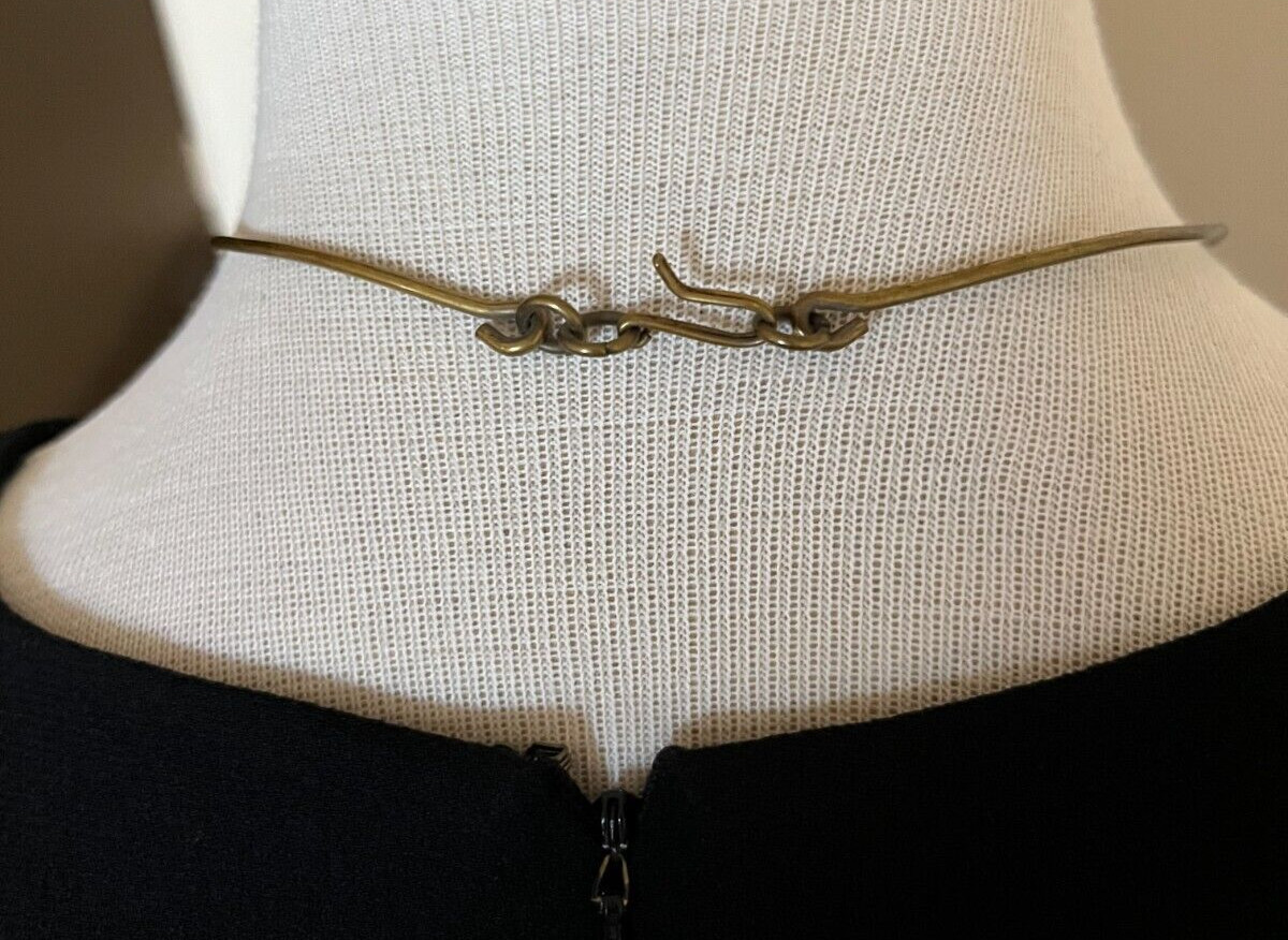 Vintage Brass Paddle Bib Collar Necklace Choker Hammered Fringe Tribal Boho