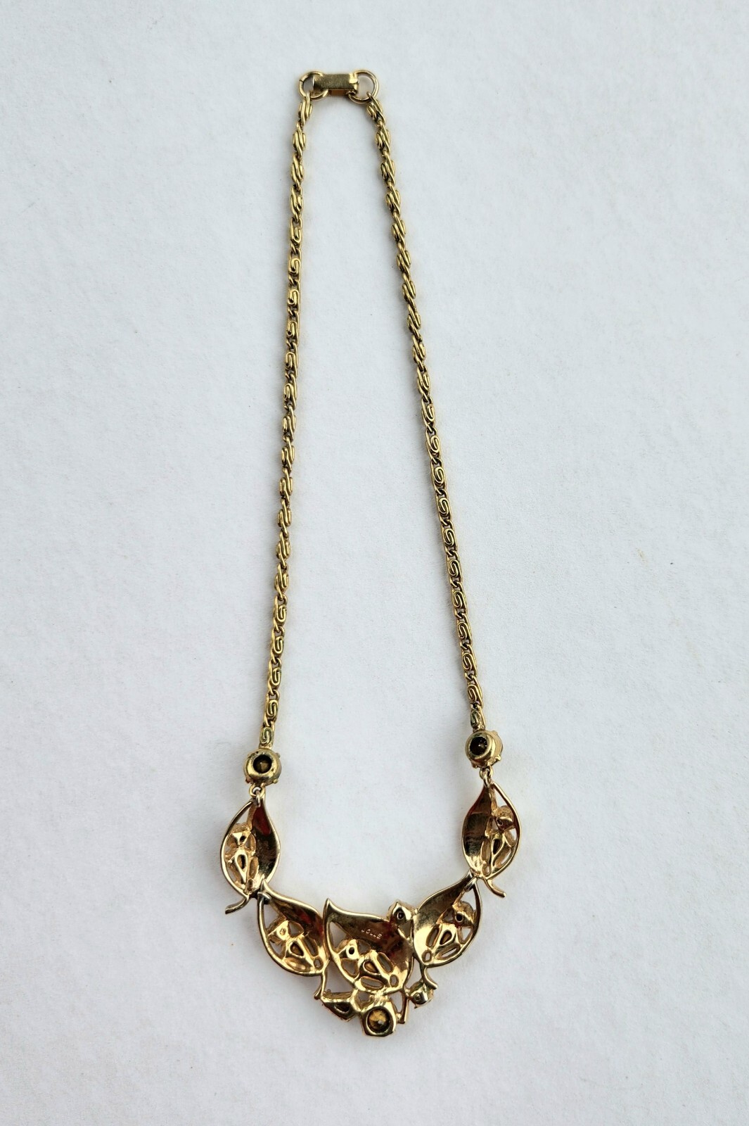 Hess-Appel NY Jolle 1940s Necklace Yellow Gold Plated Rhinestone Choker 15.25″