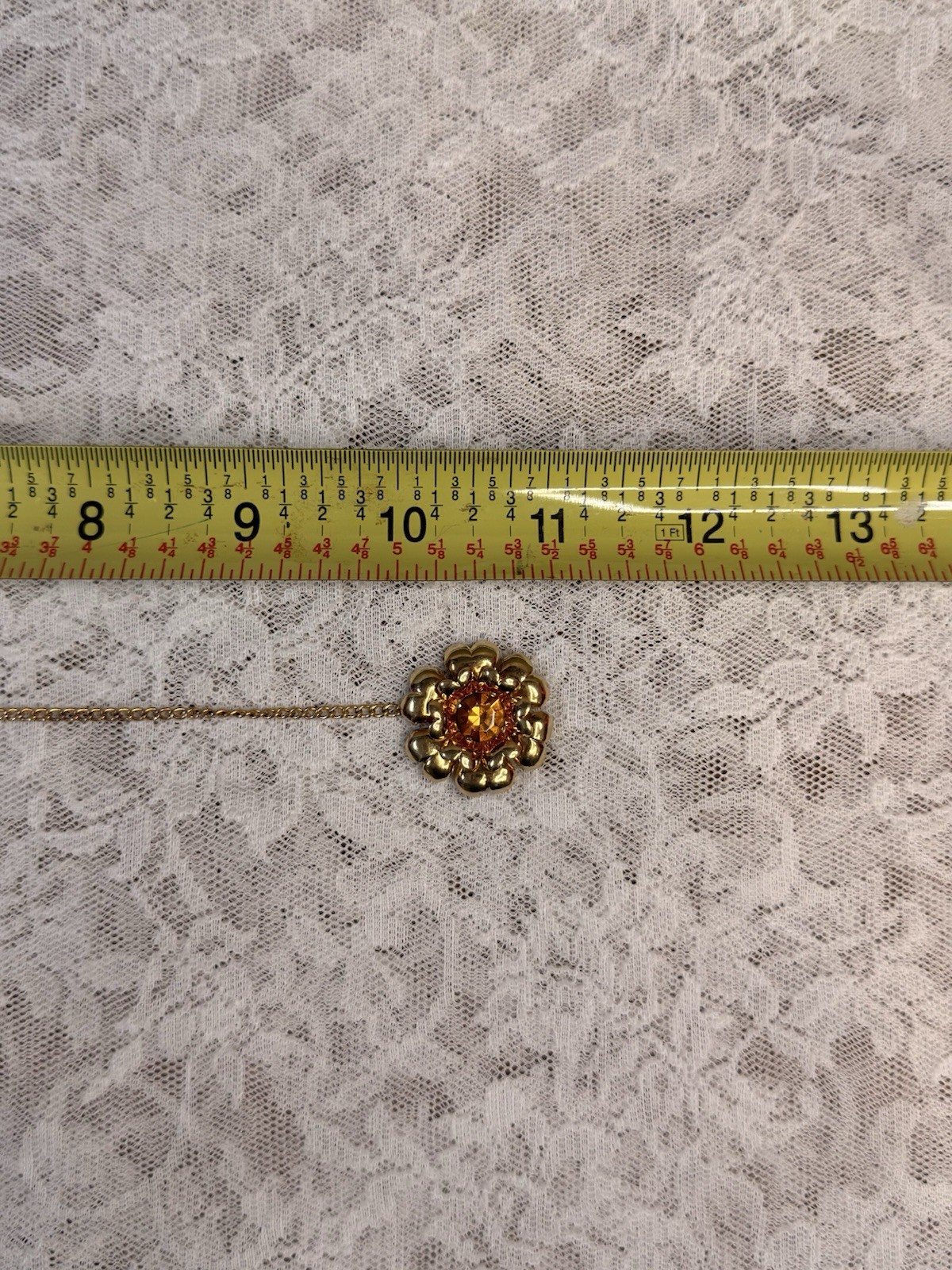 Vintage Linc 12k Gold Filled Double Flower W/ Orange Amber Stone Brooch Pin