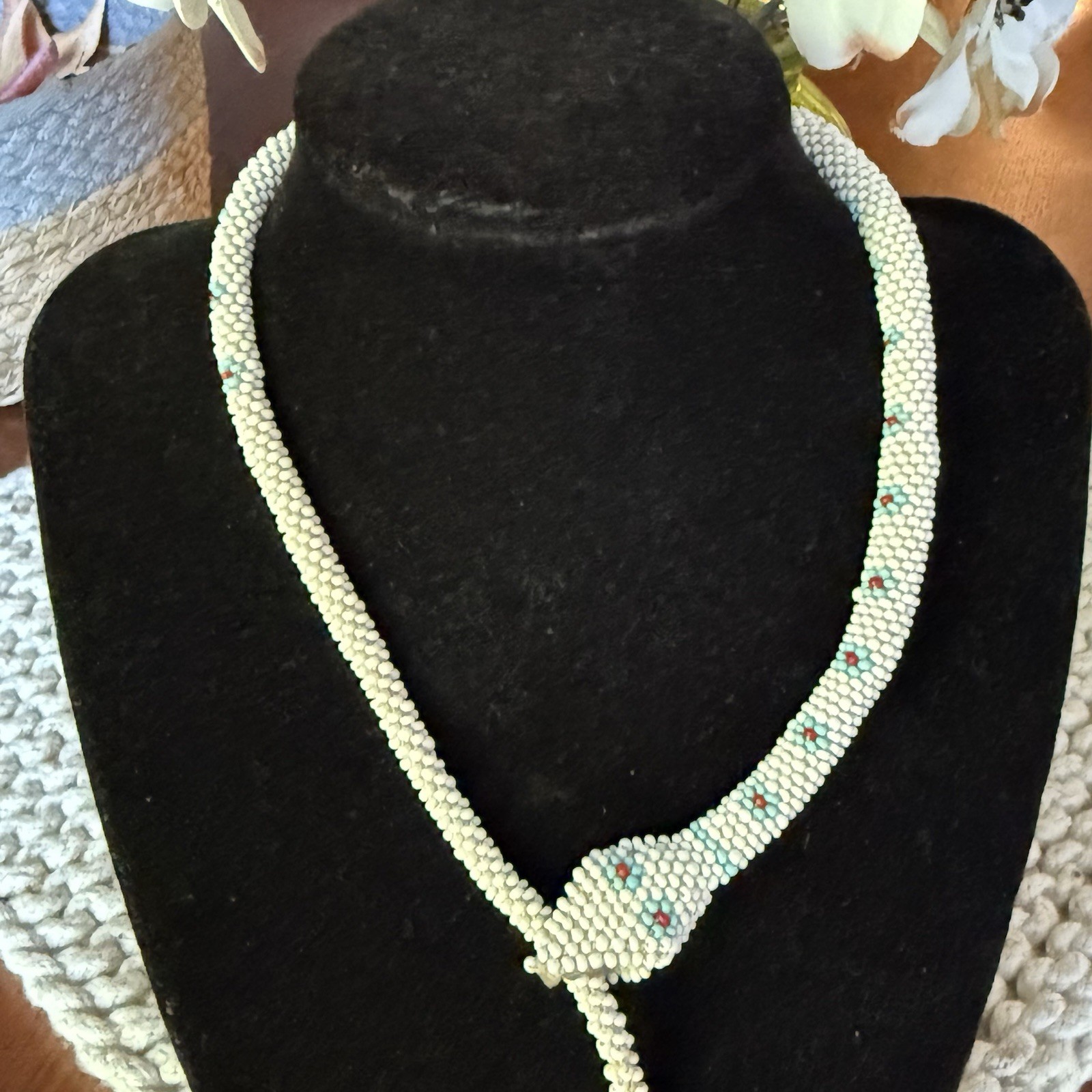 1920-30 Crochet Beaded Snake Necklace Metal Clamp Rare WWI Prisoner of War RARE