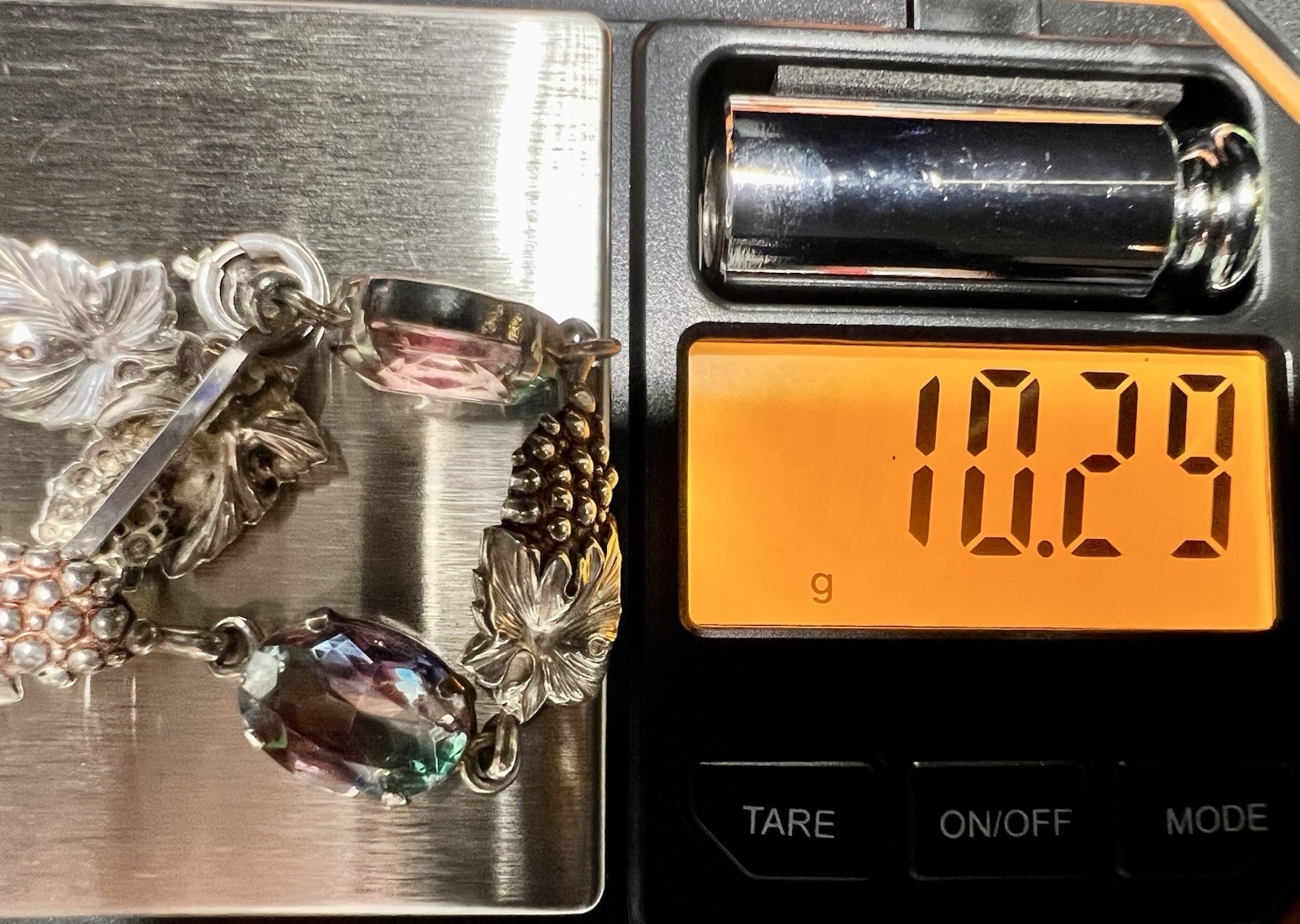 Vintage 835 Silver Rheinkiesel Iris Glass Bracelet Grape Leaf Rainbow Stones