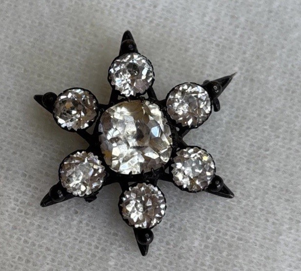 AntiqueVictorian Sterling Silver Tone Alloy Paste Glass Cluster Star Brooch1800s