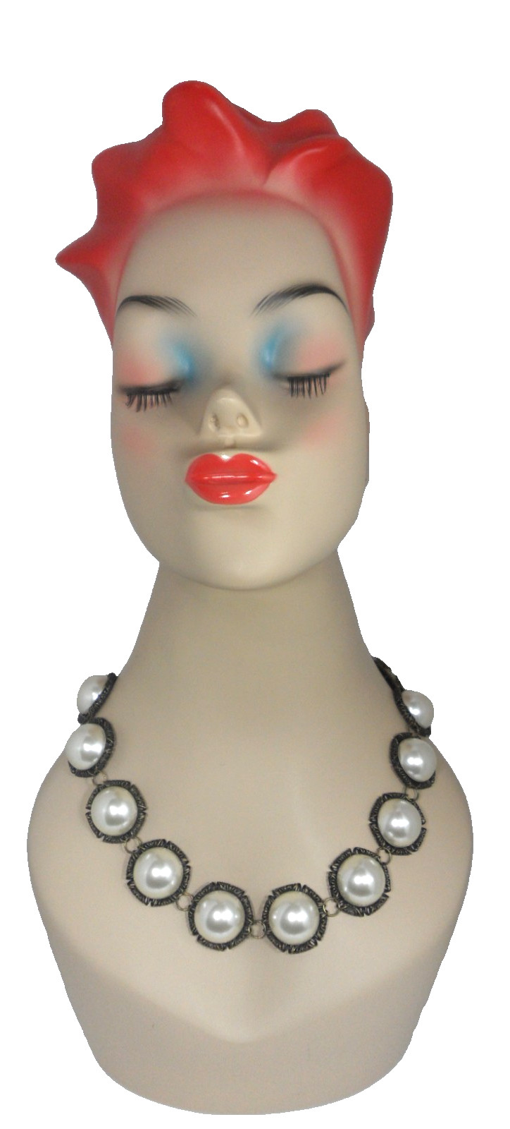 Georgian Riviere Necklace Cultura Faux Pearl Cabochons in Filigree Collets Vtg
