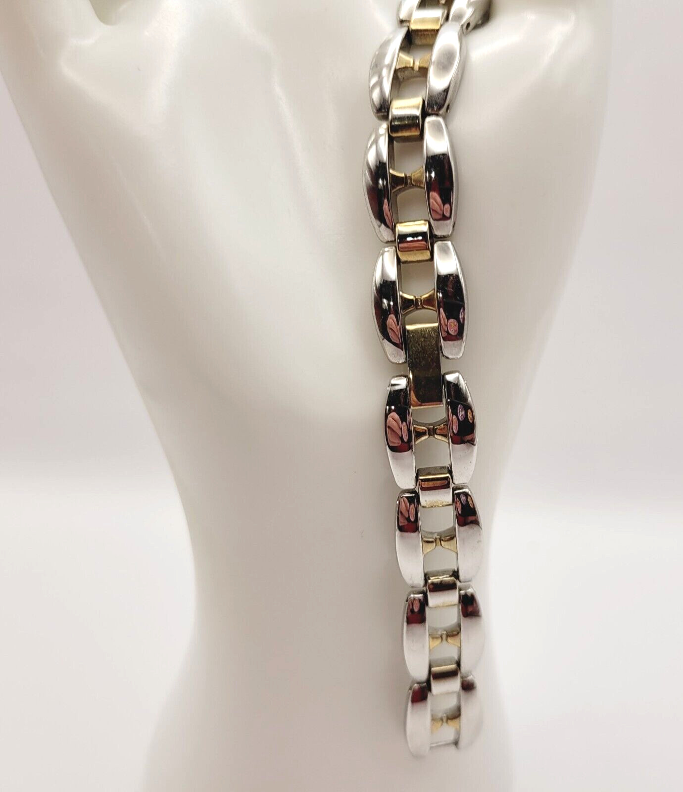 Bold Chunky Link Classic Style Stainless Steel Plated Two Tone Bracelet 7.5 Inch