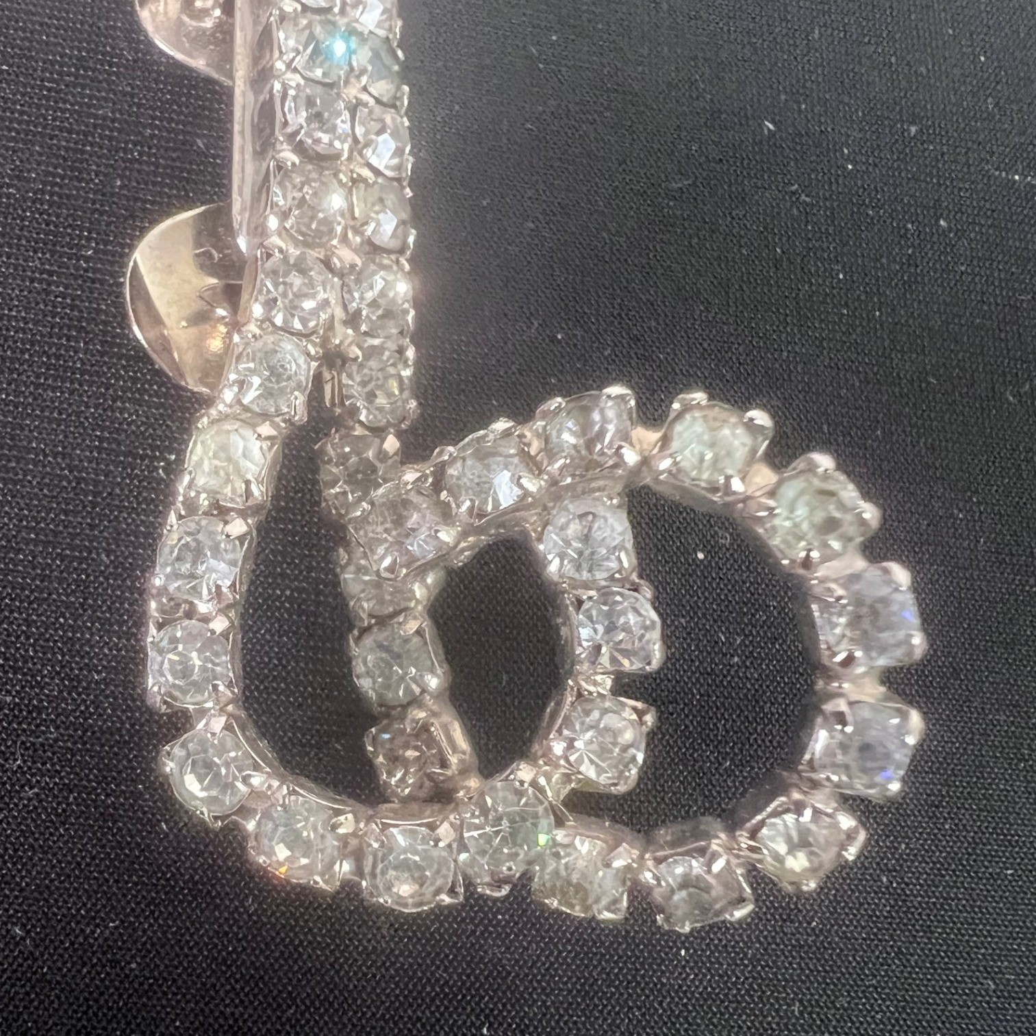 Vintage MUSI Clear Rhinestone Scroll Shoe Clips Silver Tone Pair Mid Century