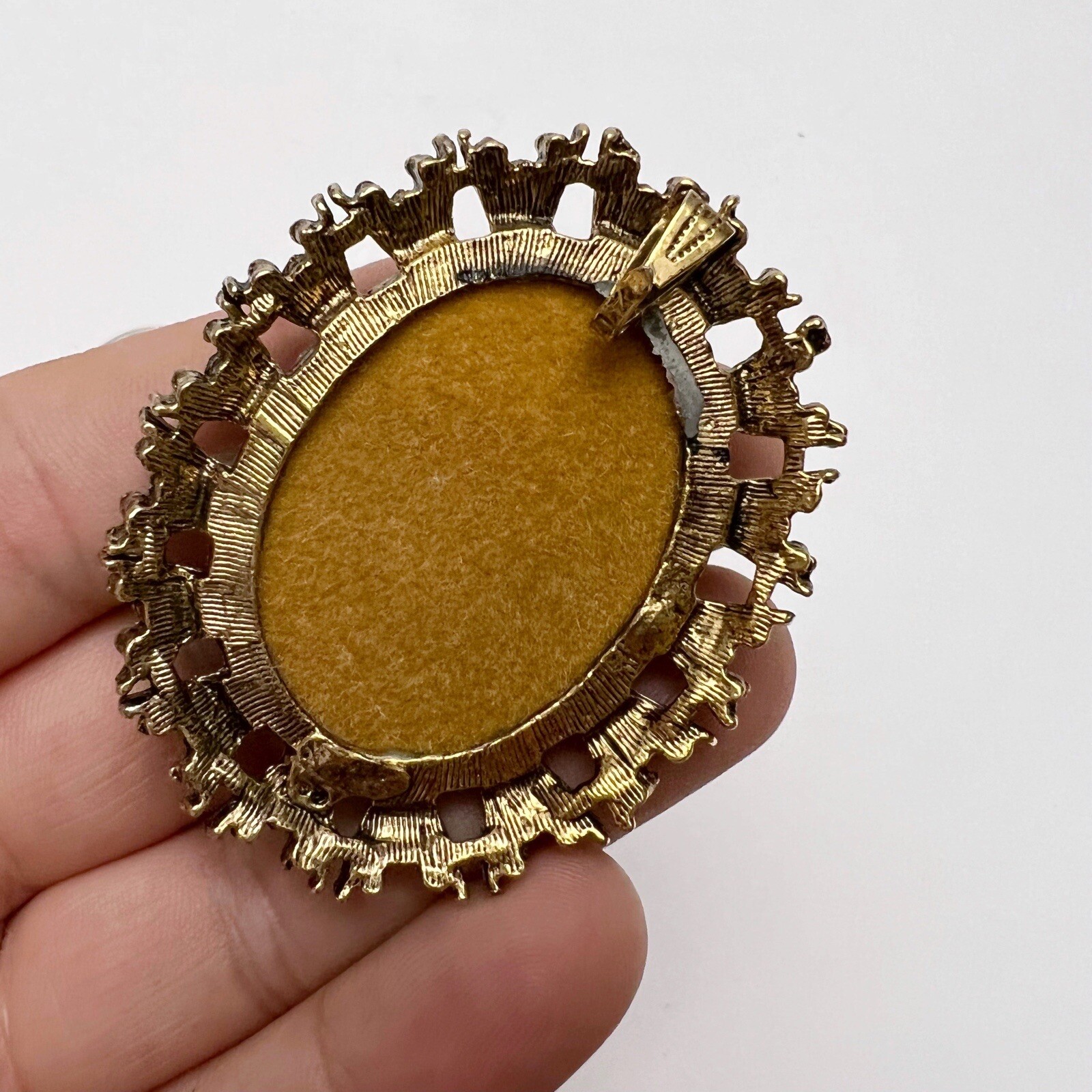 Vintage Victorian Revival Portrait of Boy Faux Pearl Fabric Oval Ornate Pendant