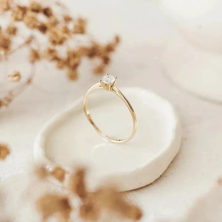 1Ct Round Cut Lab Created Diamond Solitaire 14K Yellow Gold Finish Wedding Ring