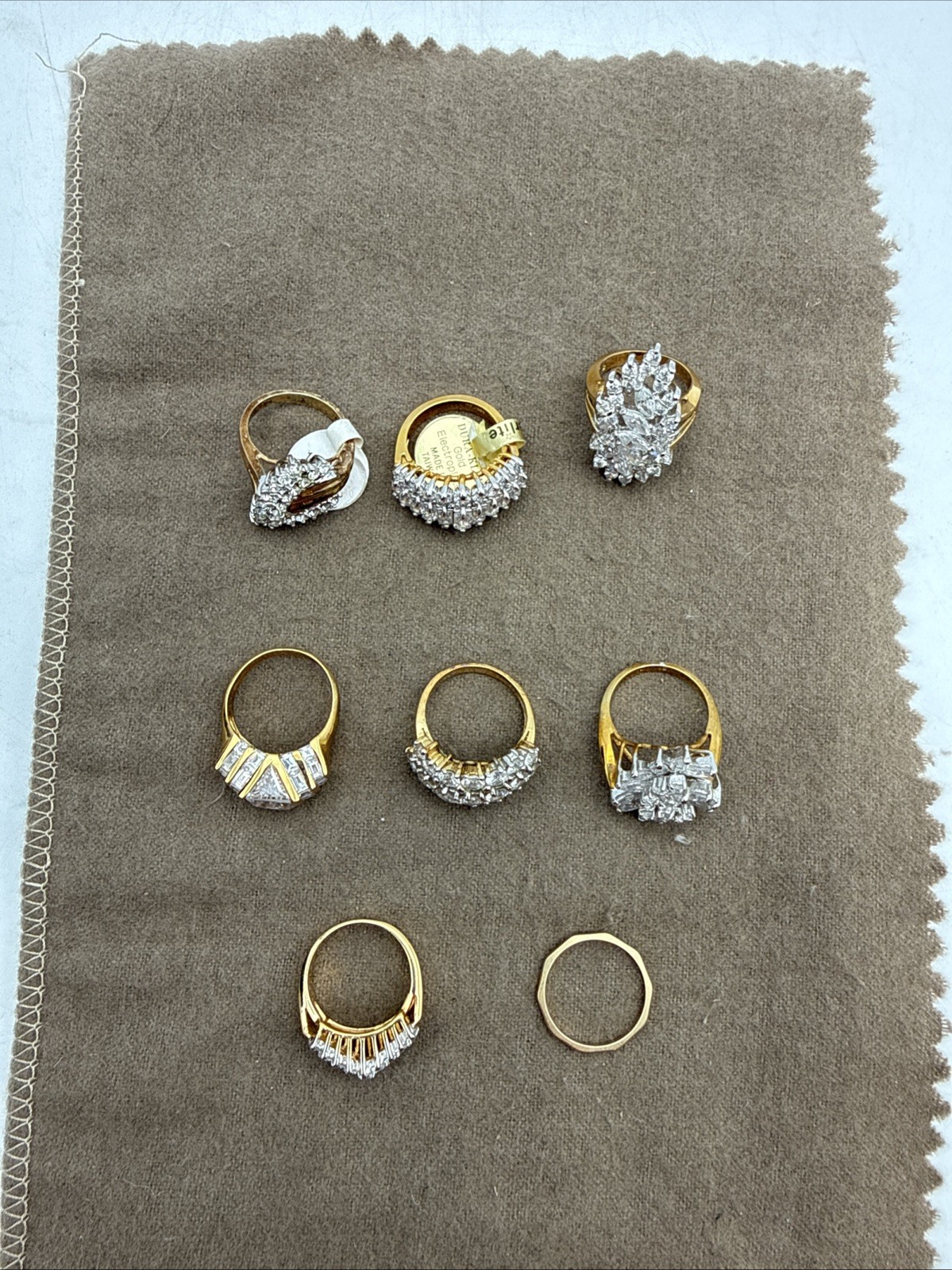 Vintage Statement Cocktail Ring Lot – Clear Stones Gold tone Sizes 5.5 – 6.5