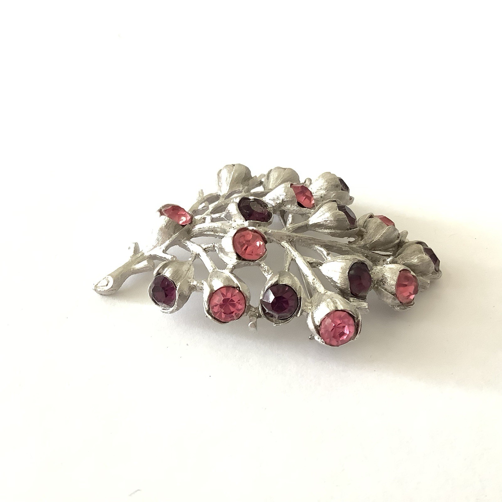 Sarah Coventry 1962 Wisteria Brooch Pink Purple Rhinestone Silver Vintage Pin