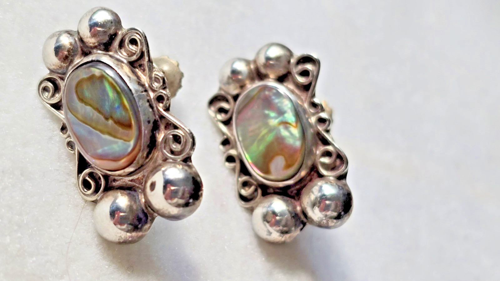 Vintage Earrings 925 Sterling Silver Authentic Abalone Stones Screw back