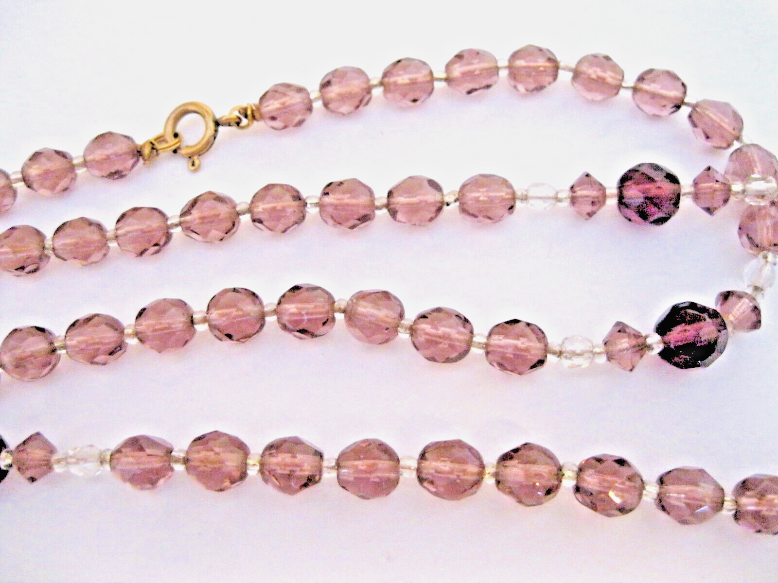 Amethyst Crystal Necklace Gold fill Clasp 28″ Long Vintage