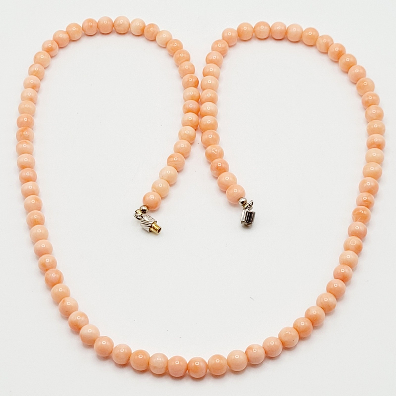 Genuine Pink Peach Blush Coral Bead 6mm Necklace Alloy Clasp Tested 25 inch