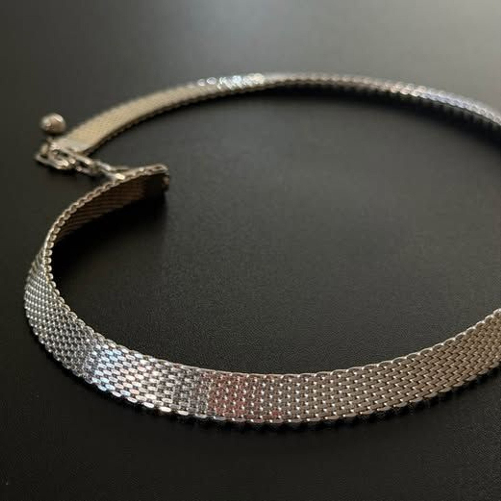 Vintage Sterling Silver Thick Mesh Collar Necklace | Adjustable 16–18.5”