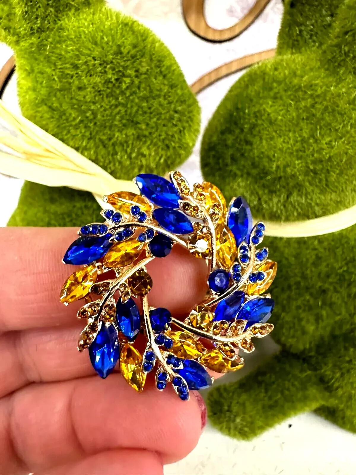 New Ukrainian Easter Wreath Rhinestone Brooch, Wheat Pin, Easter Gift For Her