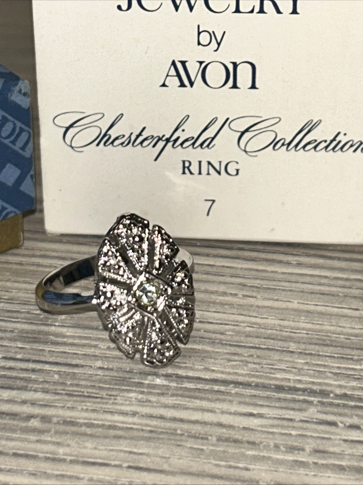 Vintage Avon Chesterfield Collection Ring Deco Style Silvertone Size 7