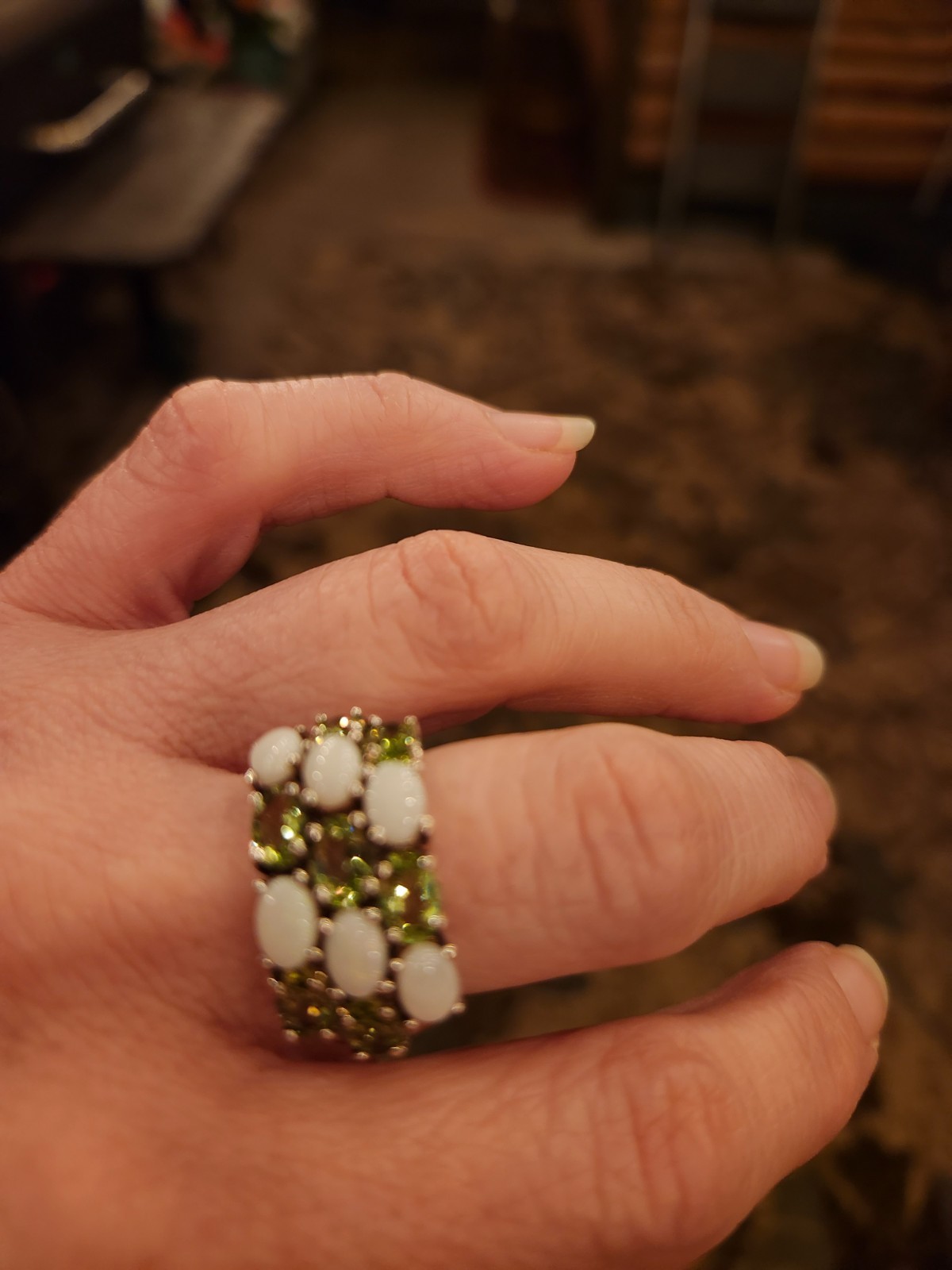 Peridot and Opal Ring Size 8 – .925 Sterling Silver
