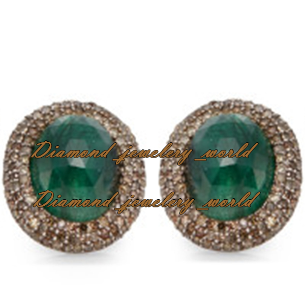 Stunning 2.75ctw Rose Cut Diamond Emerald Silver Victorian Studs Earring Jewelry