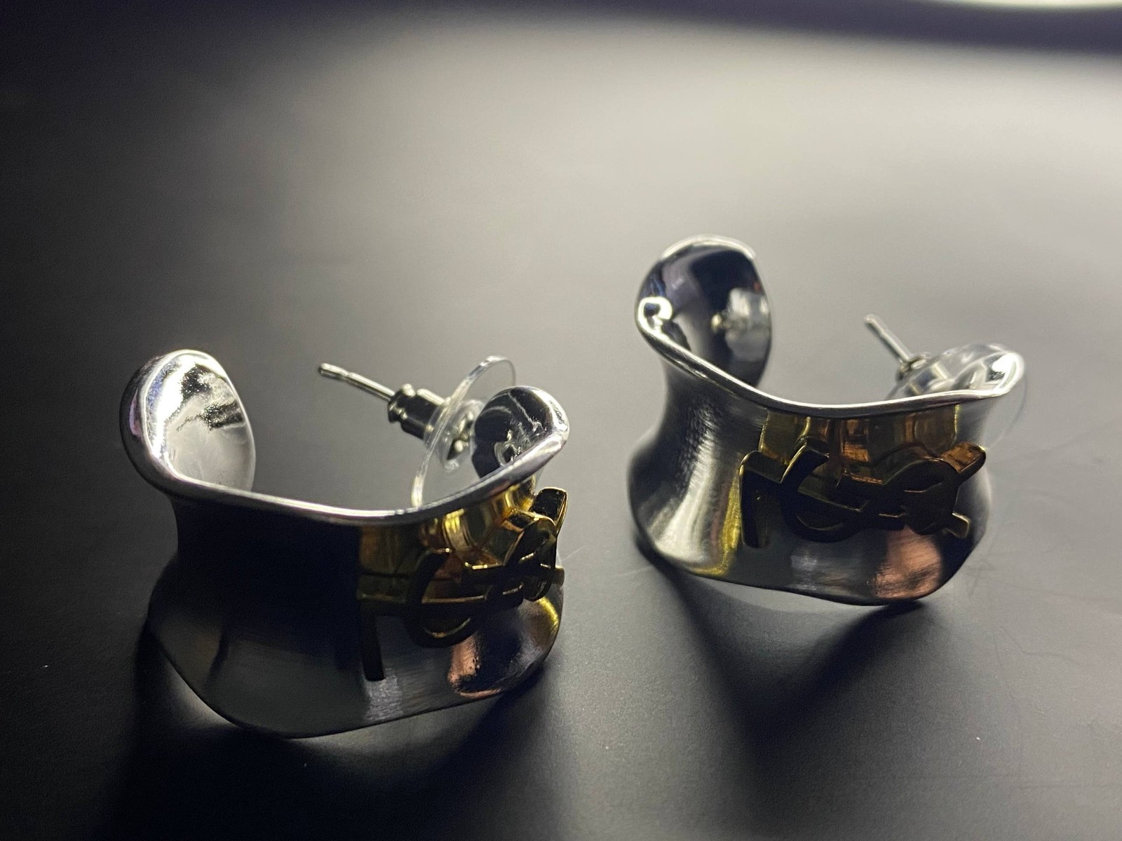 Vintage Yves Saint Laurent Two-Tone Sculptural Earrings 3cm
