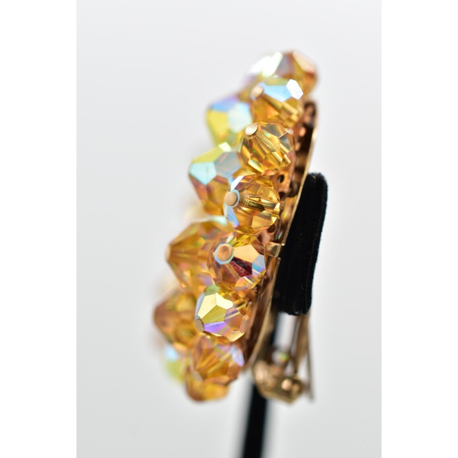 Laguna Vintage Clip On Crystal Earrings Citrine Climber Glam Signed 1950s A24