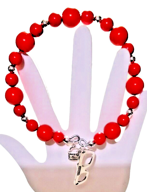 Vintage Handmade Unisex Adult Adjustable Red Beaded Bracelet with Charms