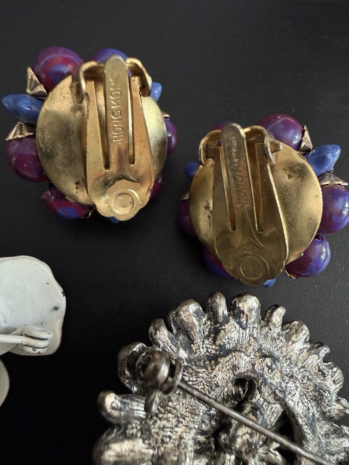 Costume Jewelry Lot 4pc Rhinestone Starburst Brooch Enamel Pansy Hong Kong VTG