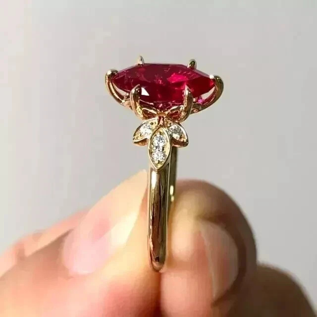 3Ct Art Deco Style Lab-Created Red Ruby Anniversary 14K Yellow Gold Finish Ring