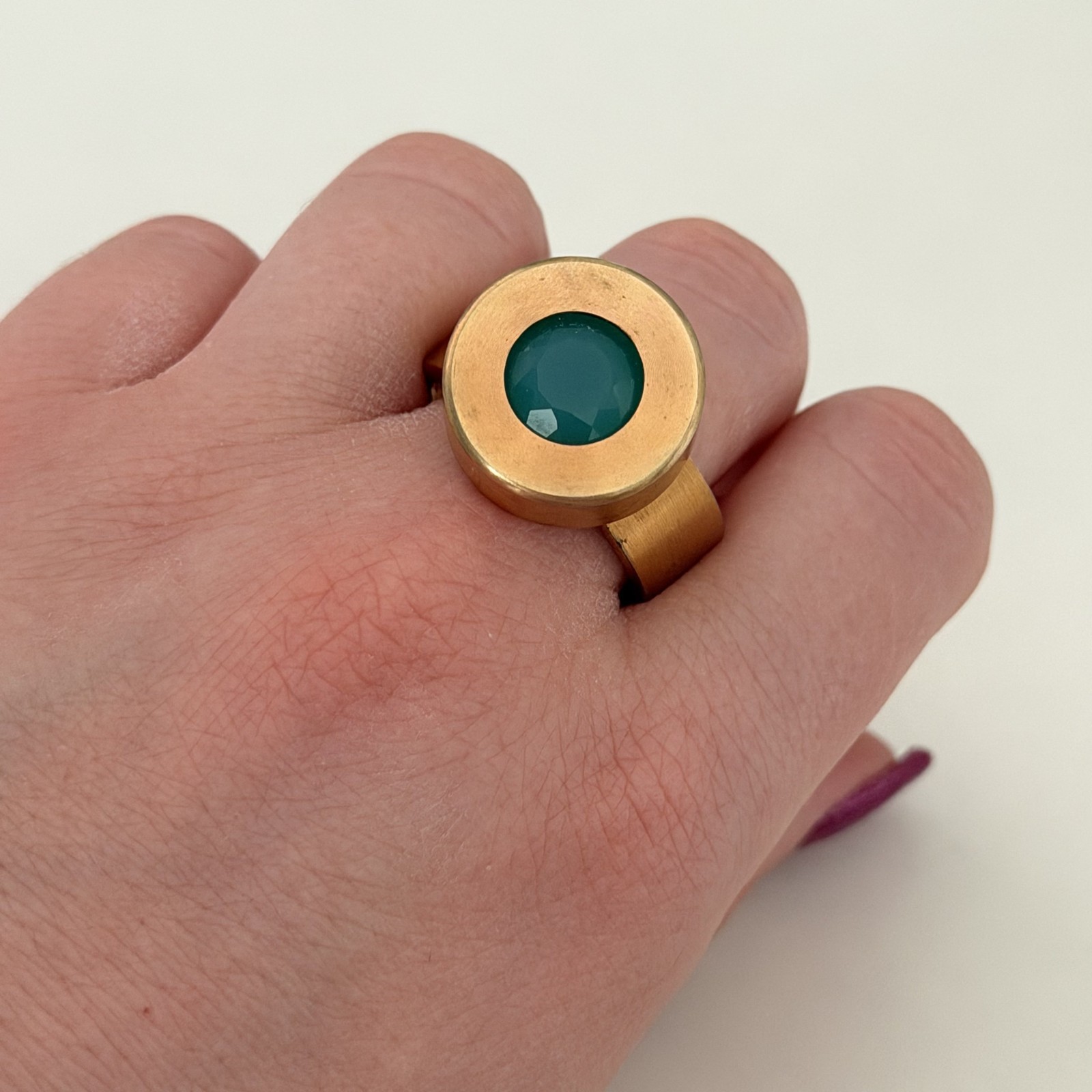 Ladies Blue Apatite Quartz Gold Plated Stainless Steel Chunky Band Ring Size 10