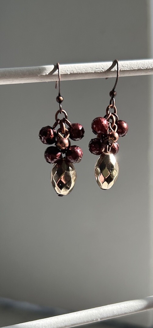 Vintage Earring Purple And Gold Glass Beads Beautiful For Any Occasion