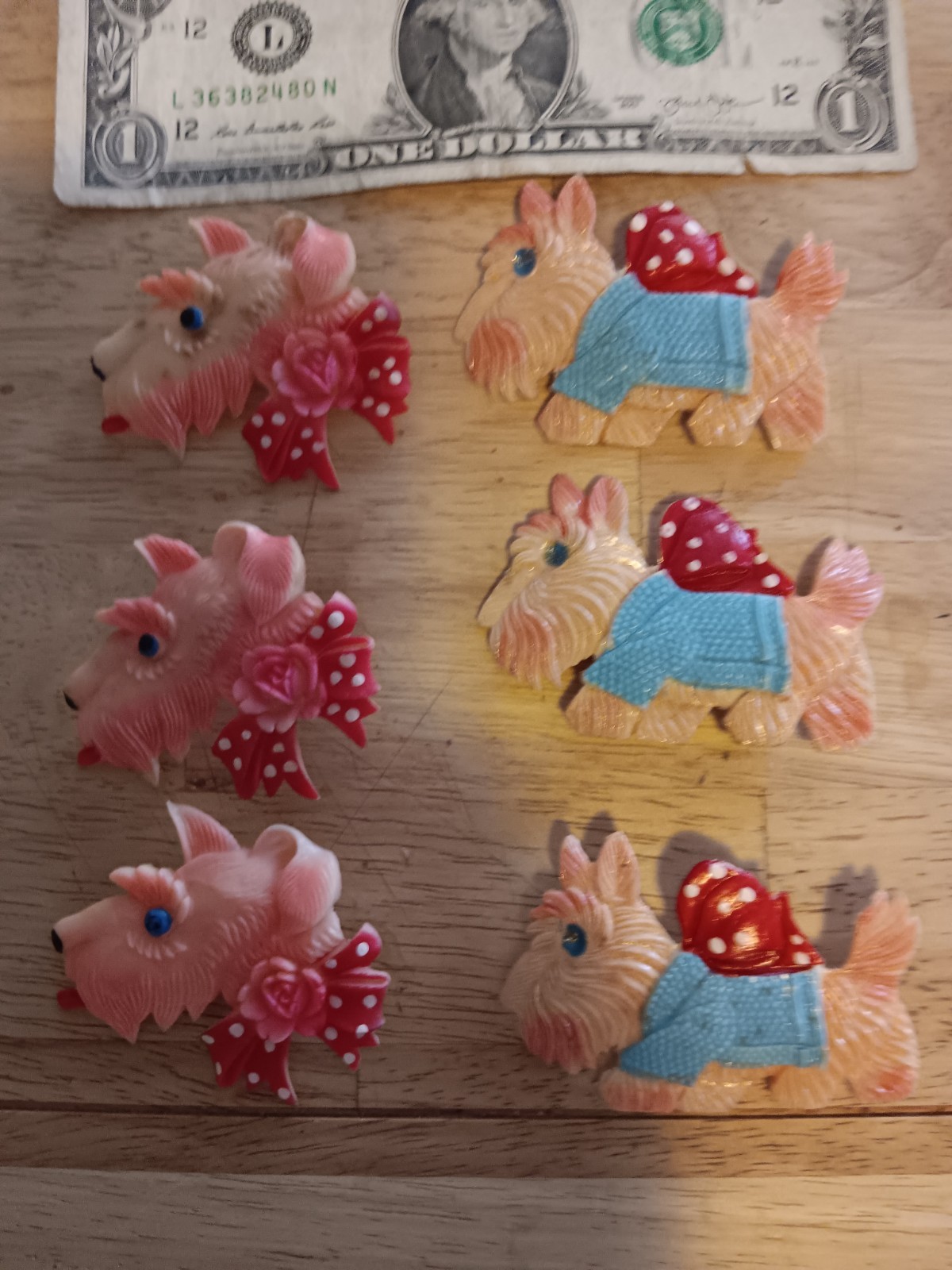 Lot of 6 VINTAGE CELLULOID BROOCH Pins Scotties & Terrier dog OCCUPIED JAPAN
