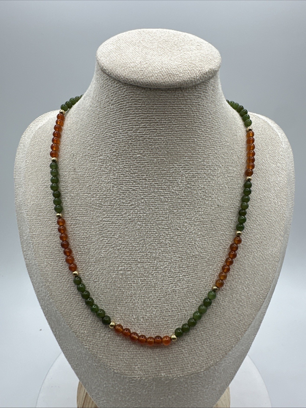 Vtg Jade Carnelian Gold Filled Beads Necklace Choker. 17” long. See pics.