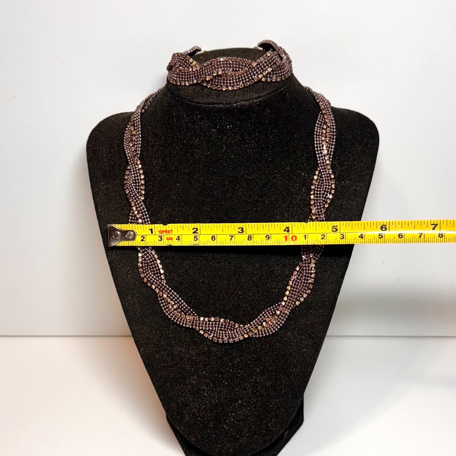 ALFANI necklace bracelet set silvery coppertone metal rhinestone vintage DAMAGE