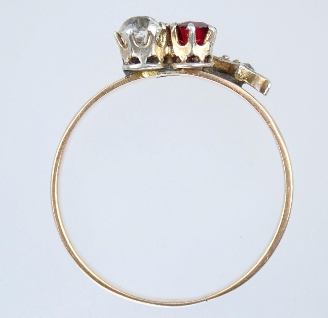 Charming Antique Victorian 14K Rose Gold Red White Blue Paste Floral Ring Size 8