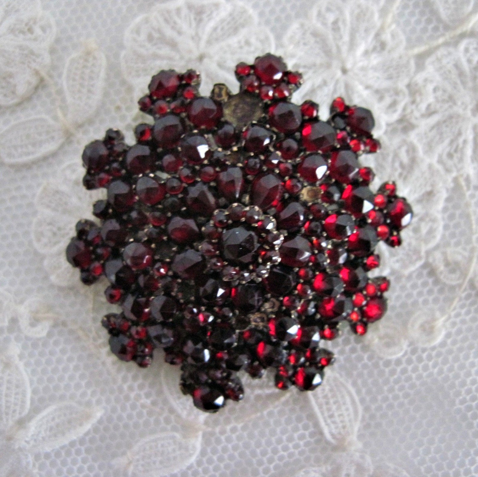 Antique Victorian Bohemian Garnet Cluster Brooch Pin Domed AS IS Missing Stones