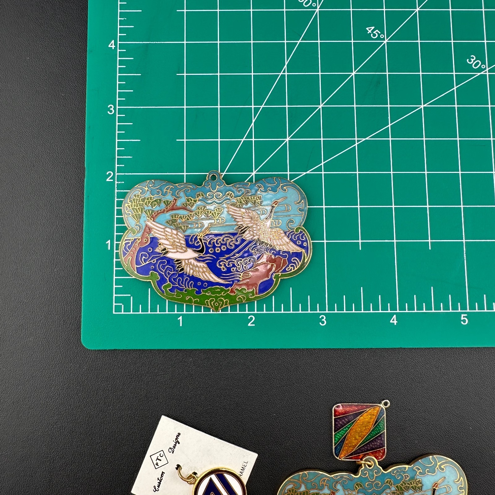 Vintage Cloisonne Enamel Pendant Lot LG Heavy Medallions Puffy Peacock WWII 71st
